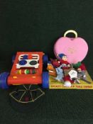 A box of TY and Mcdonald collector's toys, Kiddiecraft walker,