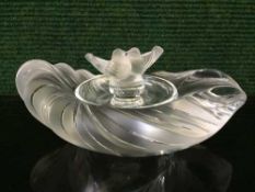 A Lalique of France shaped crystal bowl and cover decorated with two birds