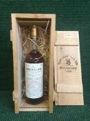 A bottle of The Macallan Anniversary Malt 25 Year Old Blended Scotch Whisky, distilled in 1962,