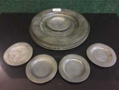 Twelve assorted pewter plates