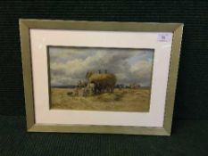 Arthur James Stark (British, 1831-1902) : Farmers at Harvest Time Loading Hay Carts, oil on panel,