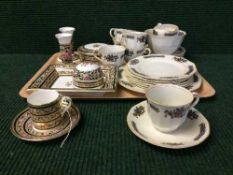 A tray of Continental tea service and seven pieces of Wedgwood bone china