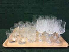 A tray of drinking glass, lead crystal, champagne flutes,