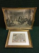 A gilt framed antique map - Gloucester,