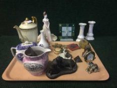 A tray of Copeland bone china coffee pot, Coalport figurine Four Seasons of Summer,