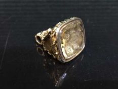 Large ornate solid Victorian gold fob set with Citrine impressed "I hope to Speed" showing sun