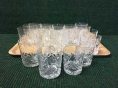 A tray of lead crystal whisky tumblers including examples by the Royal Mail