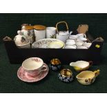 Two boxes of china tea set, Art deco style tea set, Crown Devon storage jars,