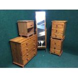 A pine four drawer chest, matching three drawer chest,