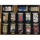 A tray of thirteen Zippo lighters