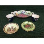 A Maling dish, a pair of Maling cups,