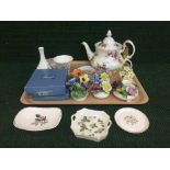 A tray of assorted Wedgwood china, flower posies,