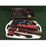 Two boxes of Hornby engines, carriages, rolling stock,