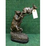 A bronze figure on marble base - lioness and gazelle