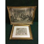 A gilt framed antique map - Gloucester,