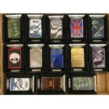 A tray of thirteen Zippo lighters