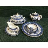 Fifty five pieces of Booths Old Willow tea and dinner ware
