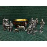 A quantity of metal figures including tradesman and animals, cobbler,