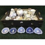 A box of Aynsley Little Sweetheart china, Wedgwood Westbury milk jugs,