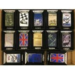 A tray of thirteen Zippo lighters