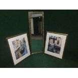 A gilt framed hall mirror and a pair of gilt framed Michael MacDonagh Wood prints - Venice canal