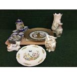 A tray of miniature oriental tea service, four pieces of Aynsley Cottage Garden china,