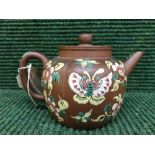 A Chinese hand painted Red ware teapot