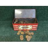 A box of British copper coins