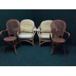 A pair of bamboo conservatory armchairs and a pair of bamboo & wicker armchairs