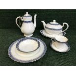 Forty five pieces of Aynsley Blue Mist tea and dinner ware