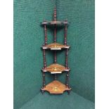 A Victorian inlaid rosewood corner whatnot stand