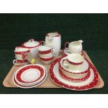 A tray of English Mid Winter Style Craft red and white spotted tea service