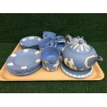 A tray of twenty three pieces of Wedgwood Jasper ware tea service