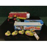 A collection of tin plated toys including - Duck family with key, Inertia Crocodile, boxed,