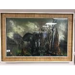 Twentieth century school : African Elephant in a wilderness, oil on canvas, 43 cm x 69 cm, framed.