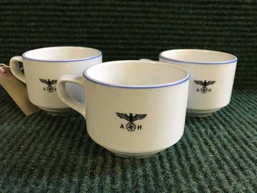 Three period 1940 Luftwaffe cups, Flieger Unterkunfts Verwaltung (Groung Crew Barracks),