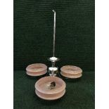 A chrome Art Deco three way light fitting with pink glass shades