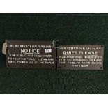Two cast metal wall plaques - Great Western and Southern Railways