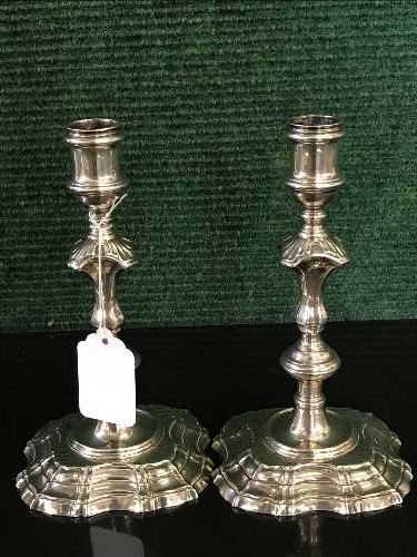 A pair of George II silver candlesticks, William Williams I, London 1744, 30.