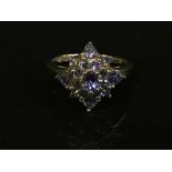 A 9ct gold tanzanite cluster ring