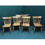 Set of six pine dining chairs