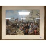 A gilt framed oil painting depicting a late 19th century American bustling harbour scene, 48.