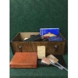A drawer containing boxes, dressing table set, wooden boxes,