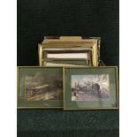 A box of pictures and prints, locomotives,