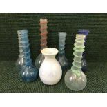 Six antique hand blown Turkish glass vases together with one other piece of glass.