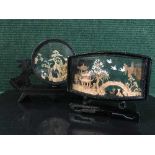 Two Chinese carved miniature landscapes in lacquered cases