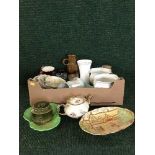 Four boxes of dinner plates, Winton planter, Doulton vase,