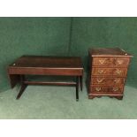 An inlaid mahogany drop end sofa table and an audio cabinet