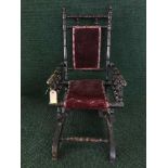 An Edwardian child's rocking chair and two footstools