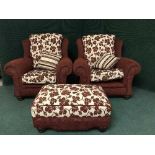 A red and cream floral print four piece lounge suite